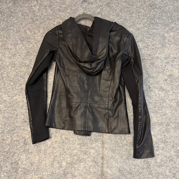 Danier Black Genuine Leather Moto Zip Fitted Hooded Jacket Women’s 2XS - Picture 10 of 12